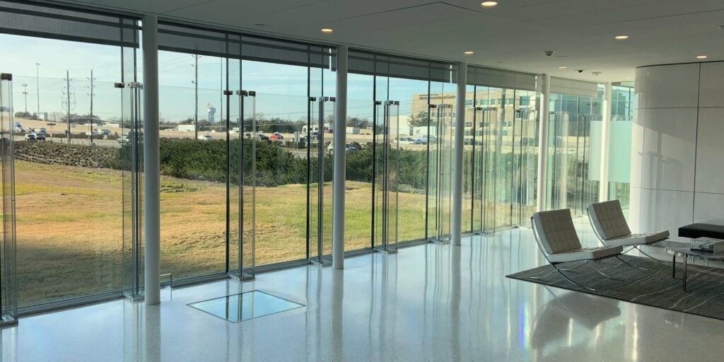 A photo showing bullet-resistant exterior windows