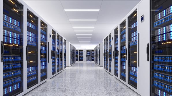 The inside of a data center, illustrating critical digital assets that emphasize the importance of data center physical security.