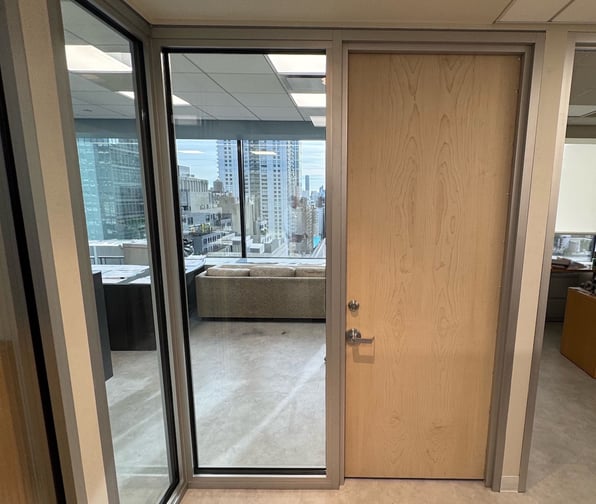 An exterior door to an office, showcasing executive protection 