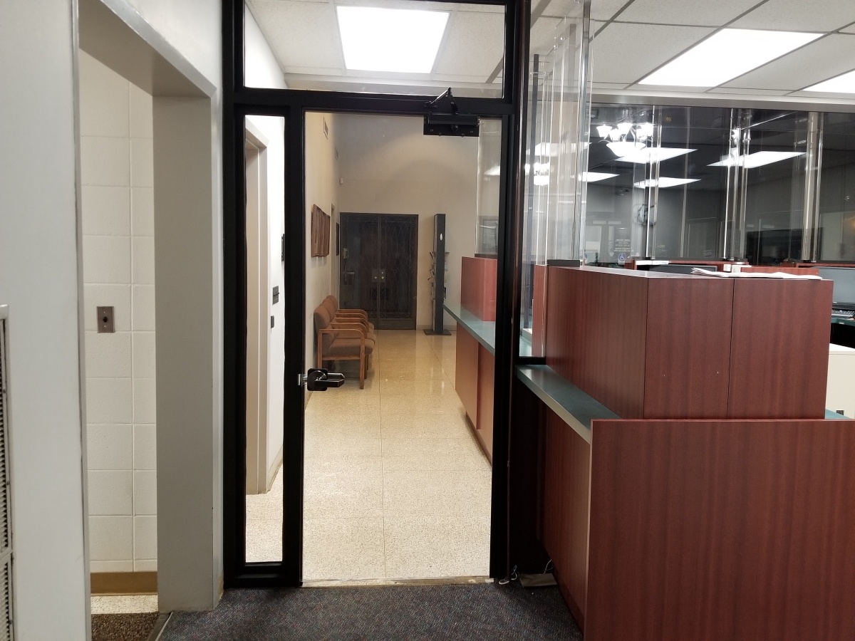 An example of a clear security door designed and tested for ballistic protection