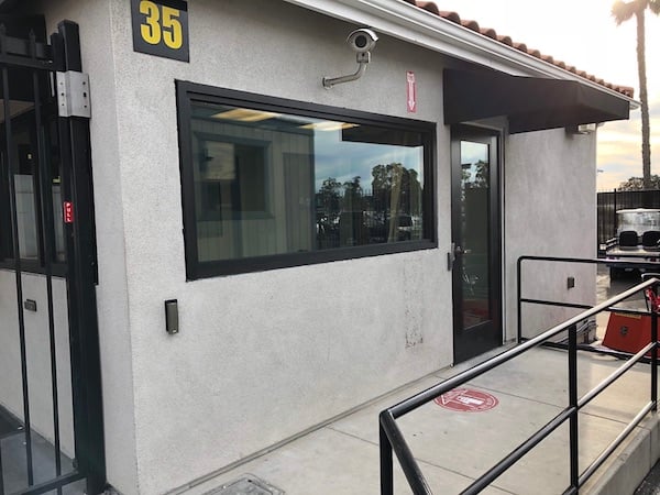 A close-up view of guard shack that's built with ballistic protection alongside weather-resistant materials that can withstand cold weather and other elements