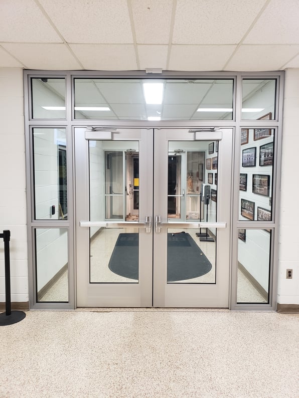 A set of secure doors tested to UL standards, designed to meet building codes and keep students safe during class hours. 