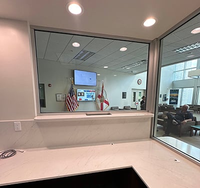 An example of security glass used within a government facility to offer protection against threats