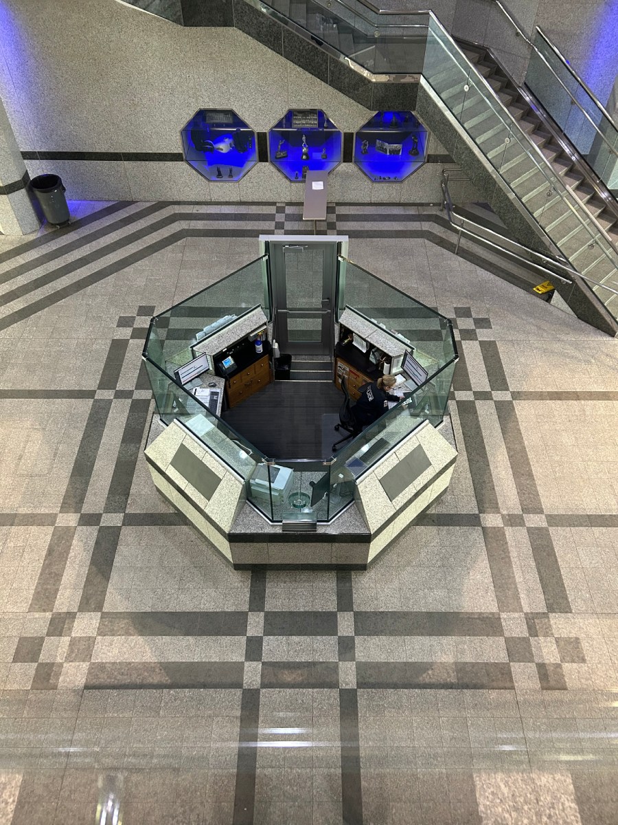 An example of bullet-resistant glass installed in a government building