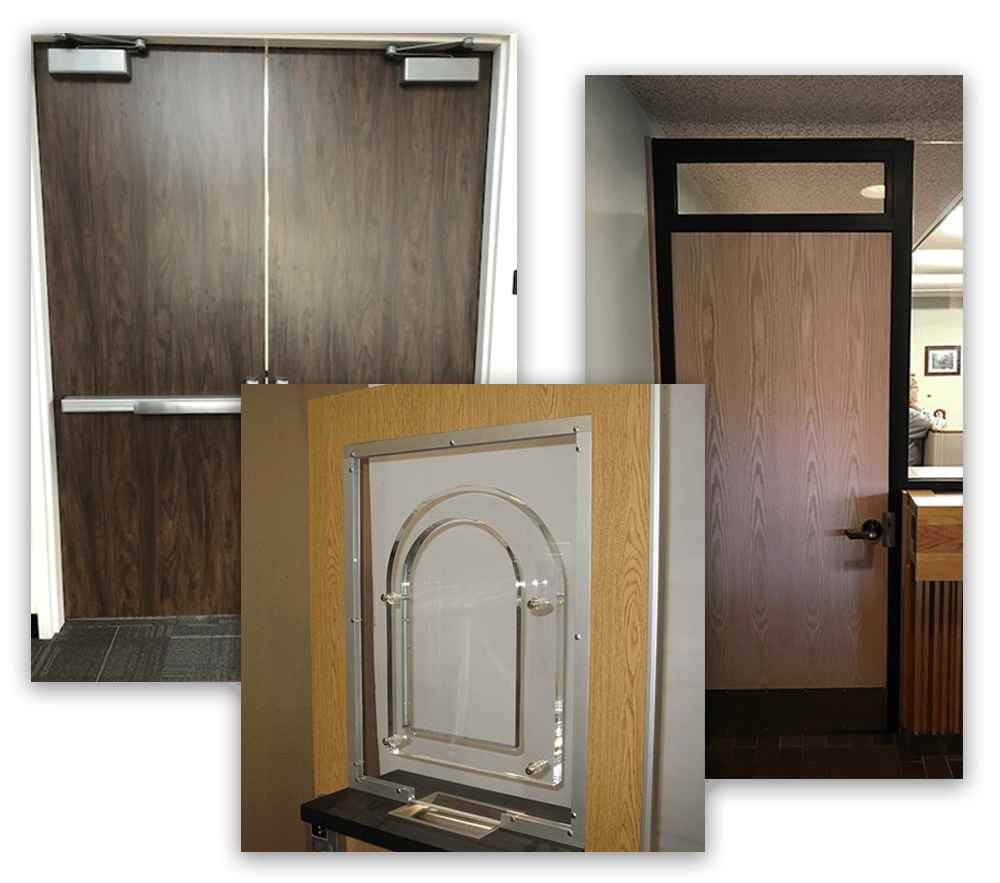 An assortment of bulletproof wood door options
