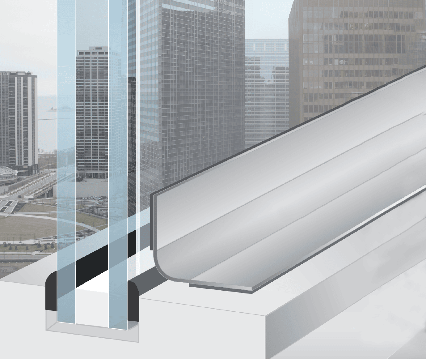 A depiction of the GullWing Anchoring System for security window film