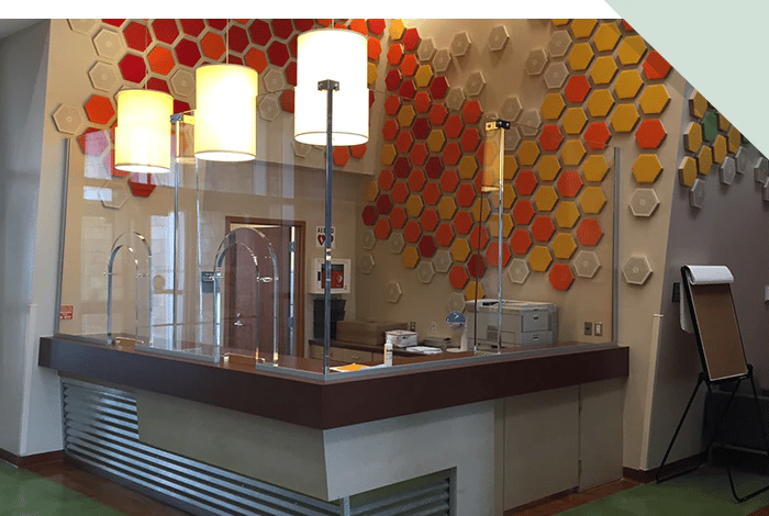 An example of a security reception desk equipped with ballistic materials to deliver protection against workplace violence and other targeted attacks