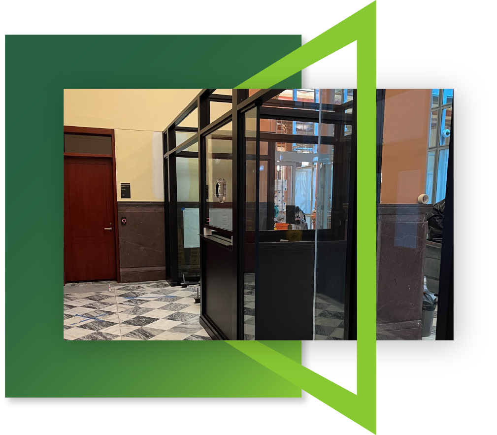 An example of polycarbonate security panels and safety glass installed in a high-security building for superior protection by Total Security Solutions